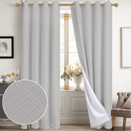 Vista 61 de Diraysid Cortinas 100% opacas de lino negro para dormitorio, con ojales, aislamiento térmico, cortinas de oscurecimiento de habitación