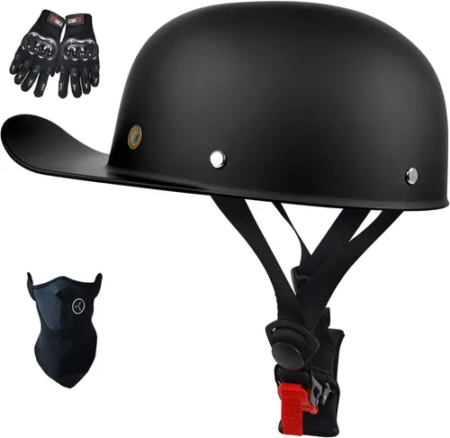 Gorra de béisbol, casco de motocicleta, aprobado por DOT, estilo vintage, cara abierta, unisex, para adultos, medios cascos para scooter, Negro mate