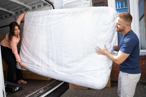 Vista 5 de Paquete de 2 bolsas de colchón tamaño matrimonial para mudanza, bolsa de almacenamiento de colchón resistente de 3 mil, bolsas de plástico