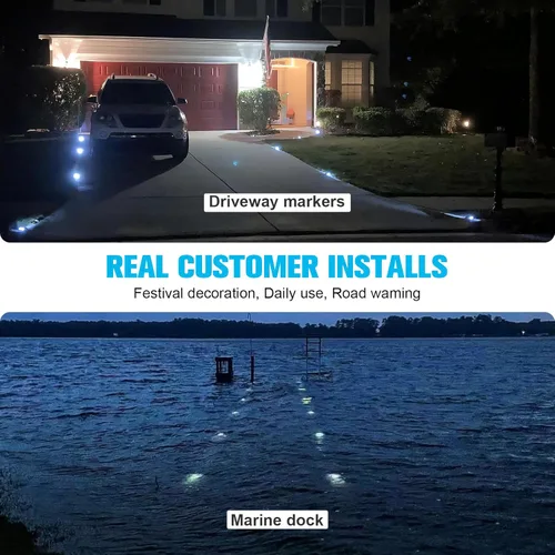 Vista 6 de VOLISUN Luces Solares de Cubierta de Navidad Luces de Muelle de Entrada, Paquete de 4 LED IP67 Impermeables Luz de Advertencia de Escalón para Rojo