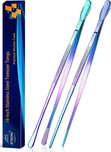 Vista 26 de JETKONG 2 pinzas para alimentos de 9 pulgadas, pinzas de cocina de acero inoxidable, pinzas de cocina (negro)