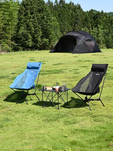 Vista 12 de WildCall Silla de camping plegable ligera, silla antihundimiento, respaldo Negro