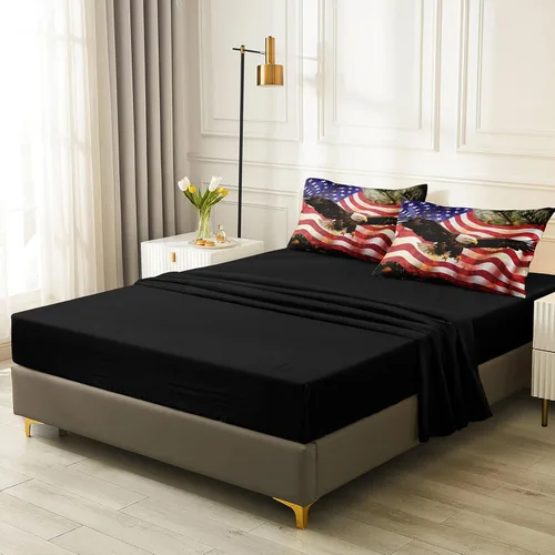 Vista 5 de MOVE OVER Juego de edredón de bandera estadounidense con águila, tamaño individual, 6 piezas, ropa de cama en una bolsa, estilo retro, juego de cama