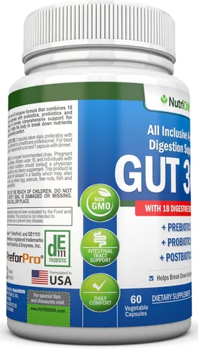 Vista 5 de Probióticos, prebióticos y postbióticos 4 en 1 con 18 enzimas digestivas para mujeres y hombres - Suplemento completo de apoyo intestinal