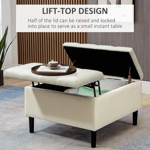 Vista 4 de HOMCOM Otomana cuadrada de almacenamiento de 30 pulgadas, mesa de centro otomana tapizada con parte superior elevable, botones copetudos y patas