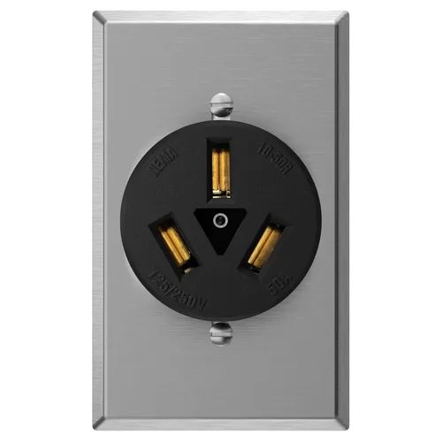 Vista 9 de AIDA NEMA10-30R Receptáculo de alimentación de montaje empotrado con placa frontal de acero inoxidable de 2 cuadras, toma de corriente de hoja recta