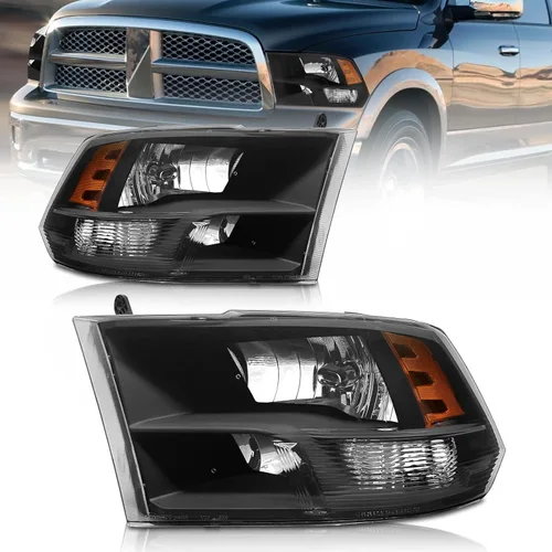Vista 14 de Repuesto de conjunto de faros AS para Dodge Ram 1500 2002-2005/Ram 2500 3500 2003-2005 con carcasa negra, reflector ámbar, lentes transparentes
