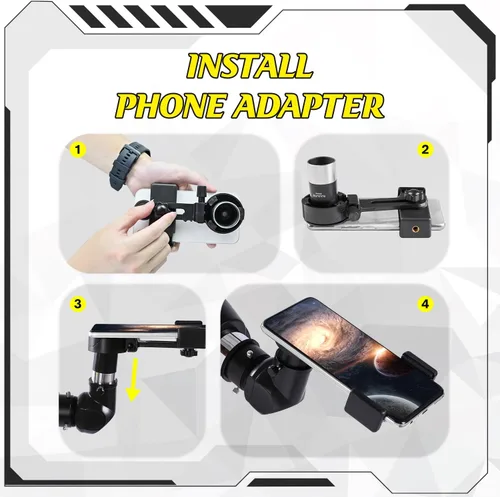Vista 6 de Telescopio 3.543 in Apertura 35.433 in - Vertisteel AZ Mount Base, ajuste de alta precisión, aumento 45-450x, control remoto inalámbrico, adaptador
