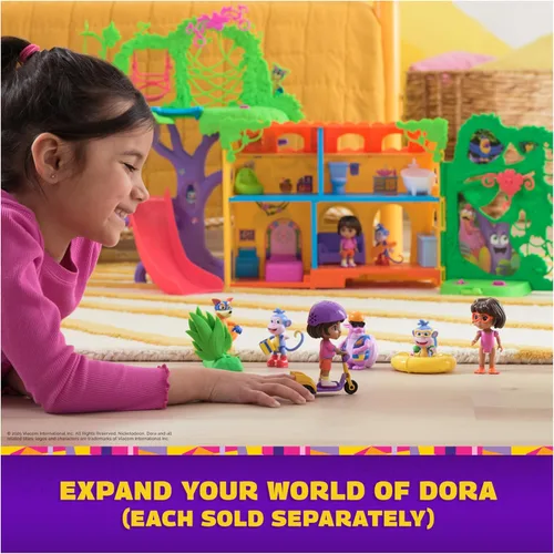 Vista 5 de Dora Explore & Play Rainforest Casita - Juego de casa de muñecas y figuras de acción