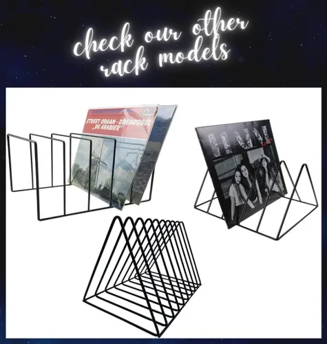 Vista 7 de Soporte para almacenamiento de discos de vinilo, estante triangular de alambre de metal premium para revistas y libros con capacidad para hasta 33