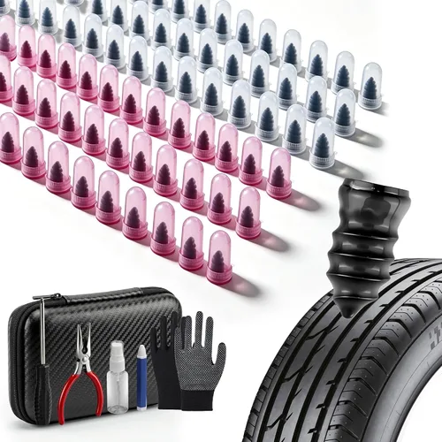 Kit de uñas de goma para reparación de neumáticos de 60 piezas | Tapón de tornillo de neumático al vacío con destornillador