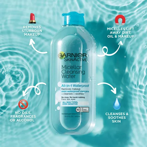 Vista 2 de Garnier SkinActive - Agua limpiadora micelar todo en 1 y removedor de maquillaje impermeable, 13.5 onzas, paquete de 2 + EcoPads
