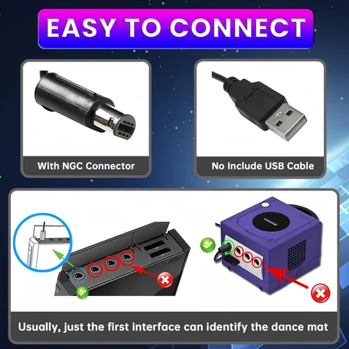 Vista 6 de Almohadilla de baile para un solo jugador, alfombrilla antideslizante para Nintendo Wii Gamecube, con conector NGC para consola WII, adecuada