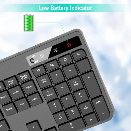 Vista 8 de Combo de teclado y mouse inalámbricos, EarlyLit 2.4G ergonómico de tamaño completo, mouse y teclado USB inalámbricos, 12 teclas de acceso directo