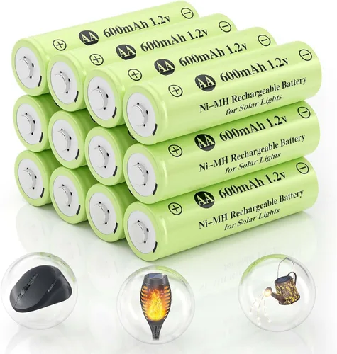 Vista 8 de Pilas recargables Ni-MH AA, pilas AA de 600 mAh 1.2 V para luces solares de jardín, luces de cadena, luces de camino (paquete de 4)
