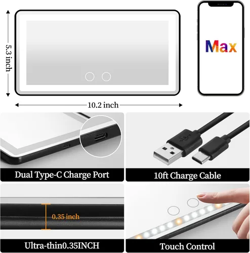 Vista 4 de Espejo de tocador para parabrisas de coche con luces, accesorios recargables para espejo de maquillaje de coche, regalos de cumpleaños para mujeres