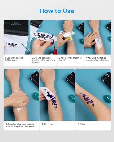 Vista 8 de Phomemo M08F - Impresora Bluetooth para plantillas de tatuajes, caja negra y papel de transferencia de tatuajes, 110 hojas tamaño A4, impresora