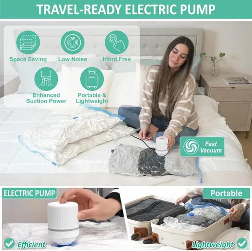 Vista 3 de Cozy Essential Paquete de 20 bolsas de almacenamiento al vacío con bomba eléctrica, bolsas de sellado al vacío para ropa, almohadas, edredones