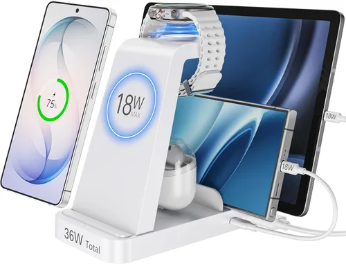 Vista 9 de WHJ Cargador Inalámbrico 5 en 1 para Samsung, Estación de Carga Rápida Android para Samsung Galaxy S25/S24 Ultra/S23/S22/S21/Note 20/Z Fold 7/6/5