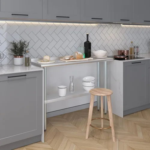 Vista 7 de AmGood Mesa de trabajo de acero inoxidable de 14 x 48 pulgadas con protector contra salpicaduras de 1.5 pulgadas Mesa de preparación de alimentos