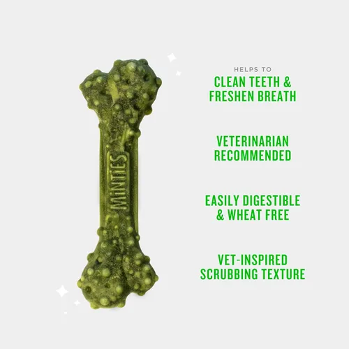 Vista 3 de Minties Masticables dentales para perros, 120 unidades, recomendados por veterinarios, golosinas dentales con sabor a menta para perros
