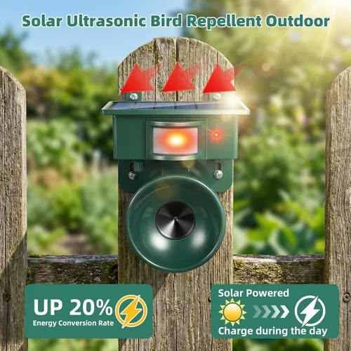 Vista 7 de Dispositivos repelentes de pájaros ultrasónicos solares 2026 para exteriores, disuasorio solar para pájaros carpinteros para casa, impermeable