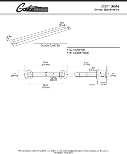 Vista 4 de Gatco 4634 Glam Toallero doble, cromado, 24 pulgadas, barra doble
