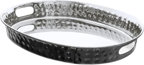 Vista 10 de Monarch Abode Bandeja para servir con asas – Bandeja de metal martillado a mano de 17 pulgadas para sala de estar, bandeja otomana grande con Cobre