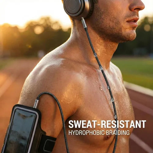 Vista 3 de Cable auxiliar para coche de 6 pies, cable de audio de 3,5 mm de macho a macho, sonido estéreo de alta fidelidad, cable trenzado de nylon aux a aux