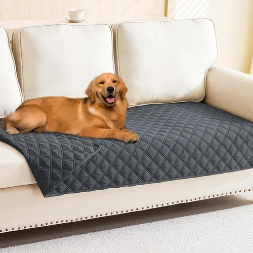 Vista 163 de Smiry Funda impermeable para cama de mascota, suave y lavable, para muebles, cama, sofá, reversible, a cuadros (30 x 53 pulgadas, color beige/beige)