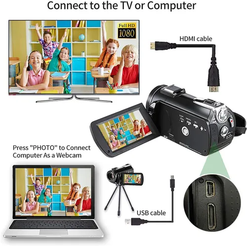 Vista 6 de Videocámara 4K ORDRO con visión nocturna, Cámara de video para Vlog, Caza de fantasmas, para YouTube, pantalla táctil IPS de 3.1’’, videocámara