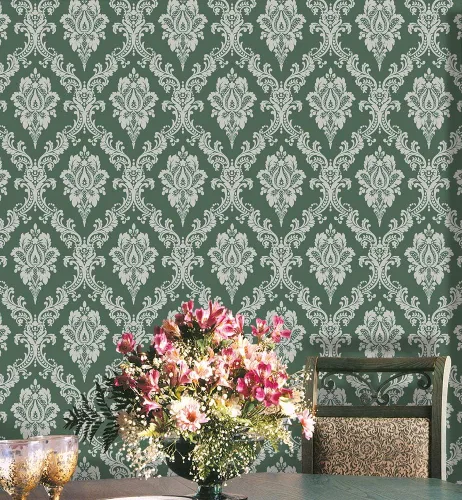 Papel tapiz de damasco para despegar y pegar, 17.7 pulgadas x 9.8 pies, color verde lago, papel de contacto extraíble, autoadhesivo, película de