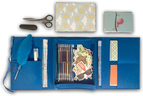 Vista 4 de Pen Pal Letter Writing Kit, Felt Organizer Writing Folder, Fancy Feather Pen, Paper, Cards & Envelopes, Gel Pens, Scissors, Glue Stick, Snail Mail