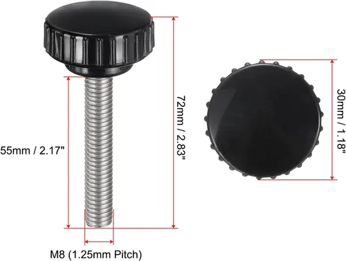 Vista 85 de uxcell 2 perillas de sujeción moleteadas M6 x 0.394 in métricas de acero inoxidable 304 rosca macho tornillo de pulgar en tipo 1.181 in cabeza