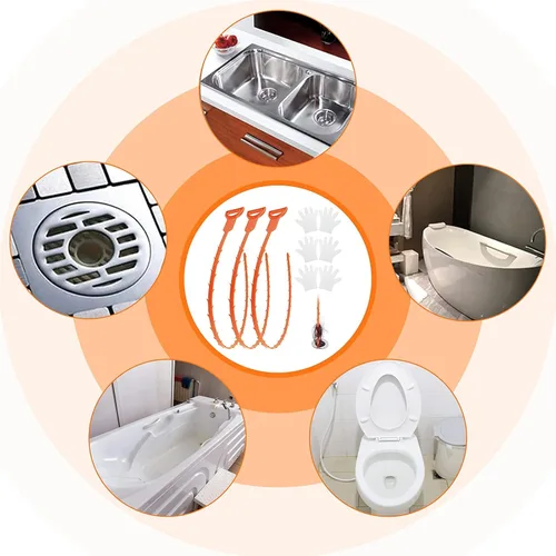 Vista 7 de Paquete de 3 limpiadores de drenaje de cabello, herramienta de serpiente de 20 pulgadas para bañeras, duchas y fregadero de cocina, 3 pares