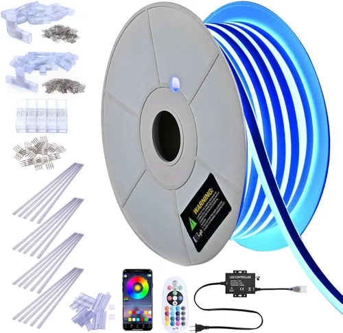 Vista 19 de DELight Tira de luces de neón RGB de 10 pies AC 110 V IP65, impermeable, cortable, regulable, flexible, tira de luces LED DIY para decoración