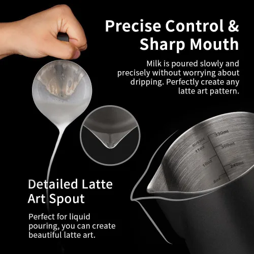 Vista 7 de watchget Jarra Espumadora de Leche 350ml/600ml/900ml/1500ml (12oz/20oz/32oz/52oz) - Jarra de Acero Inoxidable para Vapor de Espresso