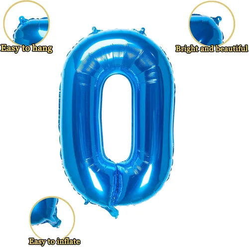 Vista 2 de Globos azules del número 0 de 32 pulgadas, globos de aluminio digitales para decoración de fiesta de cumpleaños (globo azul número 0)