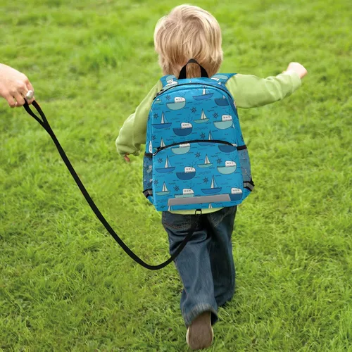 Vista 7 de beeplus Mochila azul con correa de seguridad para niños y niñas, multicolorfantasía (Sailing Boat), Mochilas Daypack