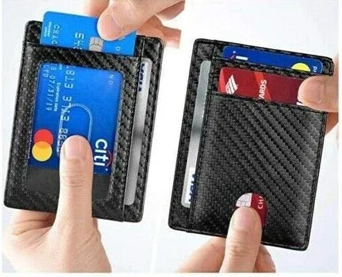 Vista 3 de Bolsillo frontal minimalista delgado RFID que bloquea carteras de fibra de carbono para la cartera para hombre