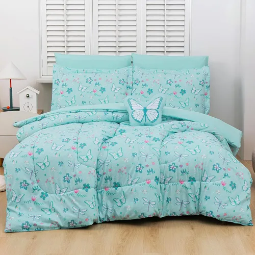 Vista 11 de Mooreeke Juego de edredón tamaño Twin para niños de 6 piezas, juego de ropa de cama azul camión para adolescentes, ropa de cama de microfibra suave