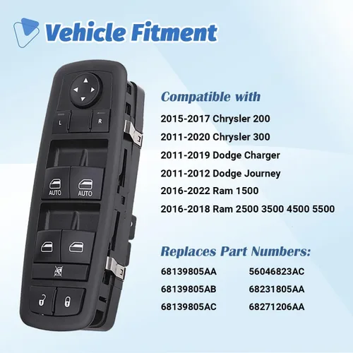 Vista 2 de Interruptor de ventana eléctrica, botón de control principal compatible con Ram 1500 2500 3500 2016-2018, Dodge Charger 11-19, Dodge Journey 11-12