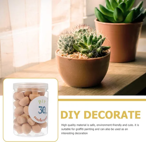 Vista 2 de EXCEART Juego de 30 piezas de hongos de madera naturales sin terminar con formas de hongos, figuras de hongos, mini muñecas de madera para artes