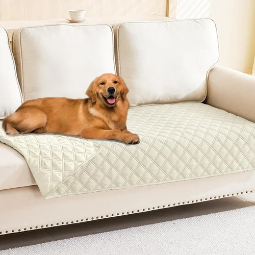 Vista 185 de Smiry Funda impermeable para cama de mascota, suave y lavable, para muebles, cama, sofá, reversible, a cuadros (30 x 53 pulgadas, color beige/beige)