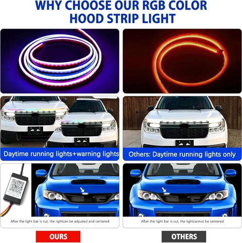 Vista 4 de Tira de luz para capó de automóvil de 60 pulgadas, luz LED dinámica para exterior blanca, flexible e impermeable, tira de luz diurna universal