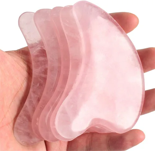 Vista 2 de Angzhili 1 herramienta de masaje de raspado Gua Sha, raspador de cuarzo rosa Gua Sha, herramienta rascador facial tradicional, herramientas faciales