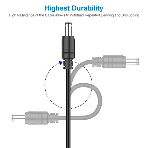 Vista 2 de Paquete de 2 cables de extensión CC de 10 pies de 0.217 in x 0.083 in, cable de extensión de alimentación universal de 12 V CC para cámara