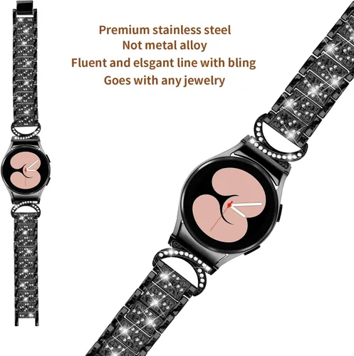 Vista 3 de Correas de reloj brillantes diseñadas para Samsung Galaxy Watch 6/5/5 Pro/4 correa de muñeca para mujer, elegante pulsera de acero inoxidable