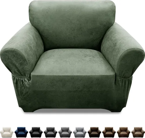 Vista 110 de Fundas para Sillón de 2 Piezas con Cojín en T, Fundas de Aspecto de Cuero para Sofá, Fundas para Sillas, Protector de Muebles Elástico, Funda