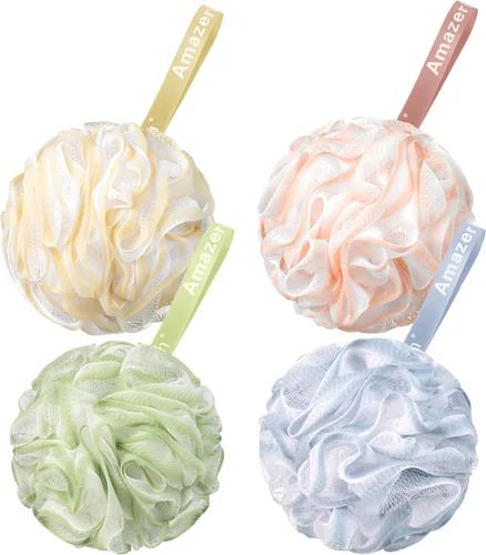 Vista 12 de AmazerBath - Esponja vegetal de 2.65 onzas, esponja de baño exfoliante para el cuerpo, juego de 4 unidades, azul grisáceo, rosa, gris, blanco
